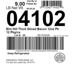 Elm Hill Thick Sliced Bacon 12oz Pkg 12 Pkg/cs