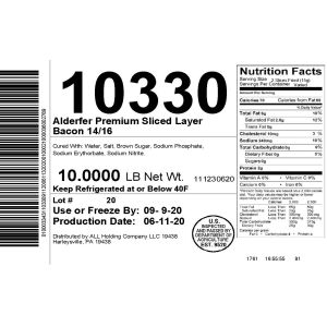 Sliced Layer Alderfer Premium Bacon 14/16