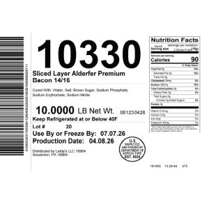 Sliced Layer Alderfer Premium Bacon 14/16