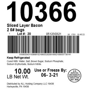 Sliced Layer Bacon 2 5# bags