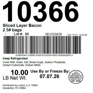 Sliced Layer Bacon 2 5# bags