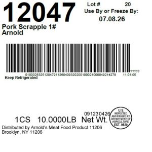 Pork Scrapple 1# Arnold