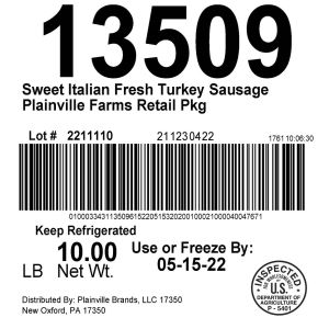 Sweet Italian Fresh Turkey Sausage Plainville Farms Retail Pkg