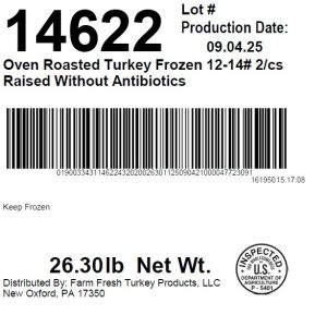 Oven Roasted Turkey Frozen 12-14# 2/cs Raised Without Antibiotics