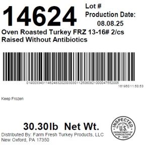 Oven Roasted Turkey FRZ 13-16# 2/cs Raised Without Antibiotics