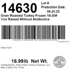 Oven Roasted Turkey Frozen 18-20# 1/cs Raised Without Antibiotics