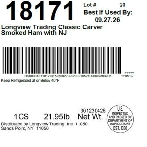 Longview Trading Classic Carver Smoked Ham with NJ