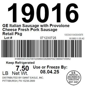 GE Italian Sausage with Provolone Cheese Fresh Pork Sausage