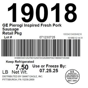 GE Pierogi Inspired Fresh Pork Sausage