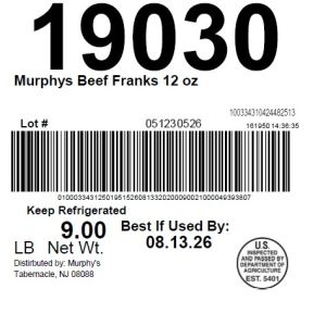 Murphys Beef Franks 12 oz