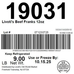 Livoti's Beef Franks 12oz