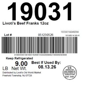 Livoti's Beef Franks 12oz