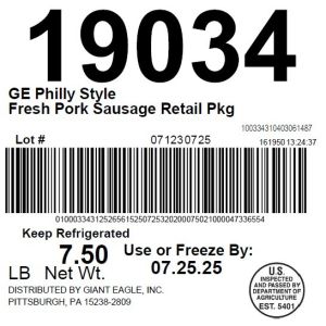 GE Philly Style Fresh Pork Sausage Retail Pkg