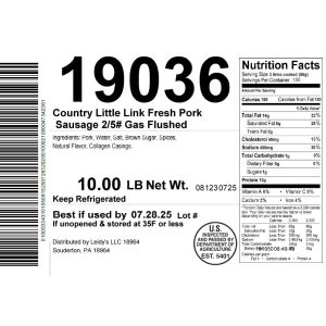 Country Little Link Fresh Pork Sausage 2/5# Gas Flushed