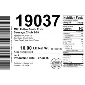 Mild Italian Fresh Pork Sausage Chub 2-5#