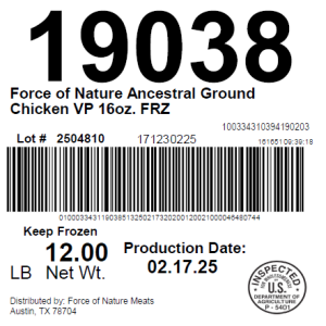 Force of Nature Ancestral Ground Chicken VP 16oz. FRZ