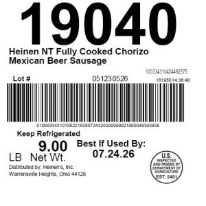 Heinen NT Fully Cooked Chorizo Mexican Beer Sausage