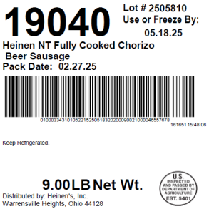 Heinen NT Fully Cooked Chorizo Mexican Beer Sausage