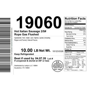 Hot Italian Sausage 2/5# Rope Gas Flushed