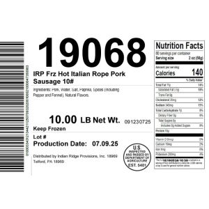 IRP Frz Hot Italian Rope Pork Sausage 10#