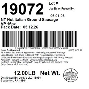 NT Hot Italian Ground Sausage VP 16oz