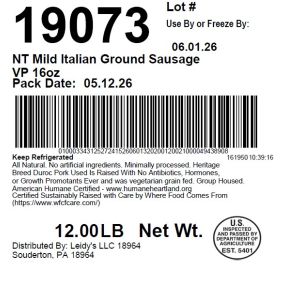 NT Mild Italian Ground Sausage VP 16oz