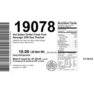 Hot Italian Griller Fresh Pork Sausage 2/5# Gas Flushed