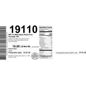 IRP Frz Mild Italian Rope Pork Sausage 10#