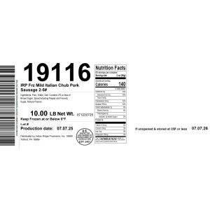 IRP Frz Mild Italian Chub Pork Sausage 2-5#