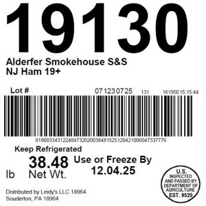 Alderfer Smokehouse S&S NJ Ham 19+