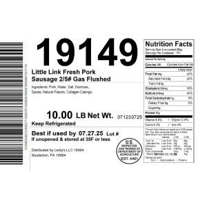 Little Link Fresh Pork Sausage 2/5# Gas Flushed
