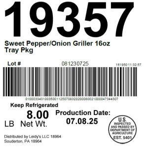 Sweet Pepper/Onion Griller Fresh Pork Sausage 16oz Tray