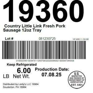 Country Little Link Fresh Pork Sausage 12oz Tray