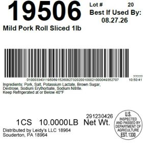 Mild Pork Roll Sliced 1lb