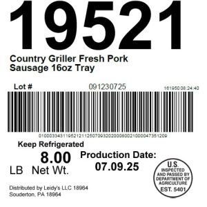 Country Griller Fresh Pork Sausage 16oz Tray