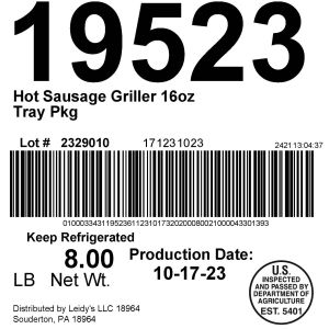 Hot Griller Fresh Pork Sausage 16oz Tray