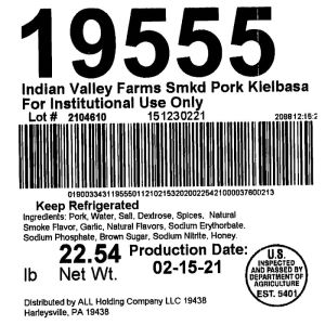 Indian Valley Farms Smkd Pork Kielbasa For Institutional Use Only