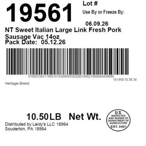 NT Sweet Italian Large Link Fresh Pork Sausage Vac 14oz