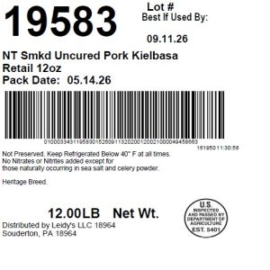 NT Smkd Uncured Pork Kielbasa Retail 12oz