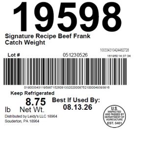 Signature Recipe Beef Frank Catch Weight