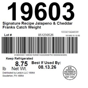Signature Recipe Jalapeno & Cheddar Franks Catch Weight