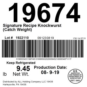 Signature Recipe Knockwurst Catch Weight