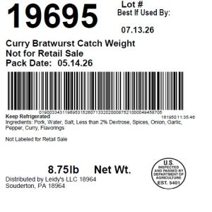 Curry Bratwurst Catch Weight Not for Retail Sale