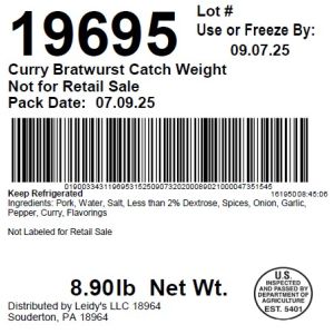 Curry Bratwurst Catch Weight Not for Retail Sale