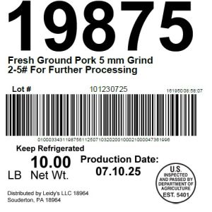 Fresh Ground Pork 5 mm Grind 2-5# For Further Processing