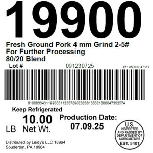 Fresh Ground Pork 4 mm Grind 2-5# For Further Processing