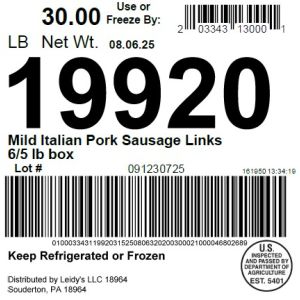 Mild Italian Large Link Pork Sausage 6/5#