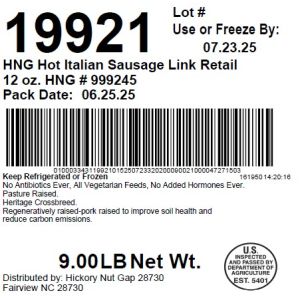 HNG Hot Italian Sausage Link Retail 12 oz. HNG # 999245