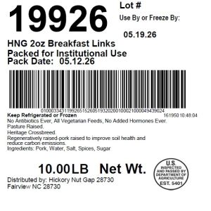 HNG 2oz Breakfast Links Packed for Institutional Use