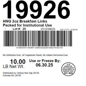 HNG 2oz Breakfast Links Packed for Institutional Use